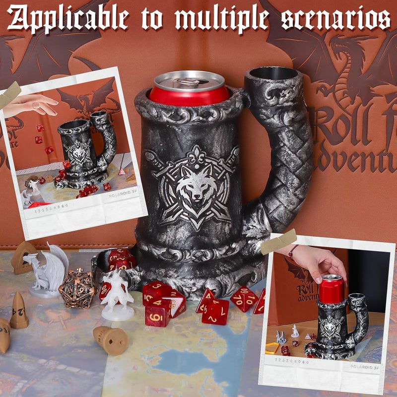 Luazuri Store Mug Dice Tower - Dice Rolling Tower,(7PCS D20 Dice Set Included) for DND Gift and Dungeons and Dragon, Tabletop Games, Drink Holder, Tavern Style Board Game Roller (Black) - Image 2